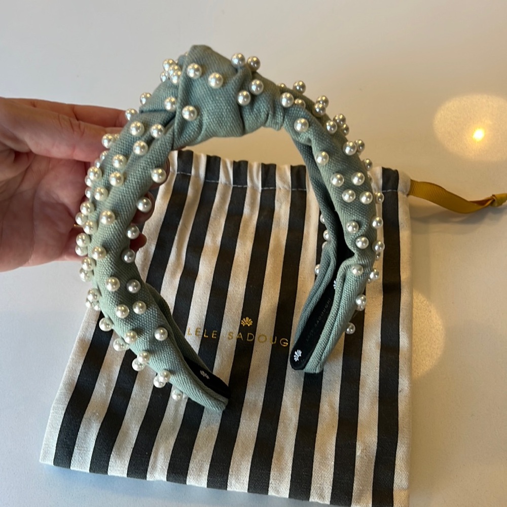 Lele Sadoughi Dove Grey Woven Pearl Headband